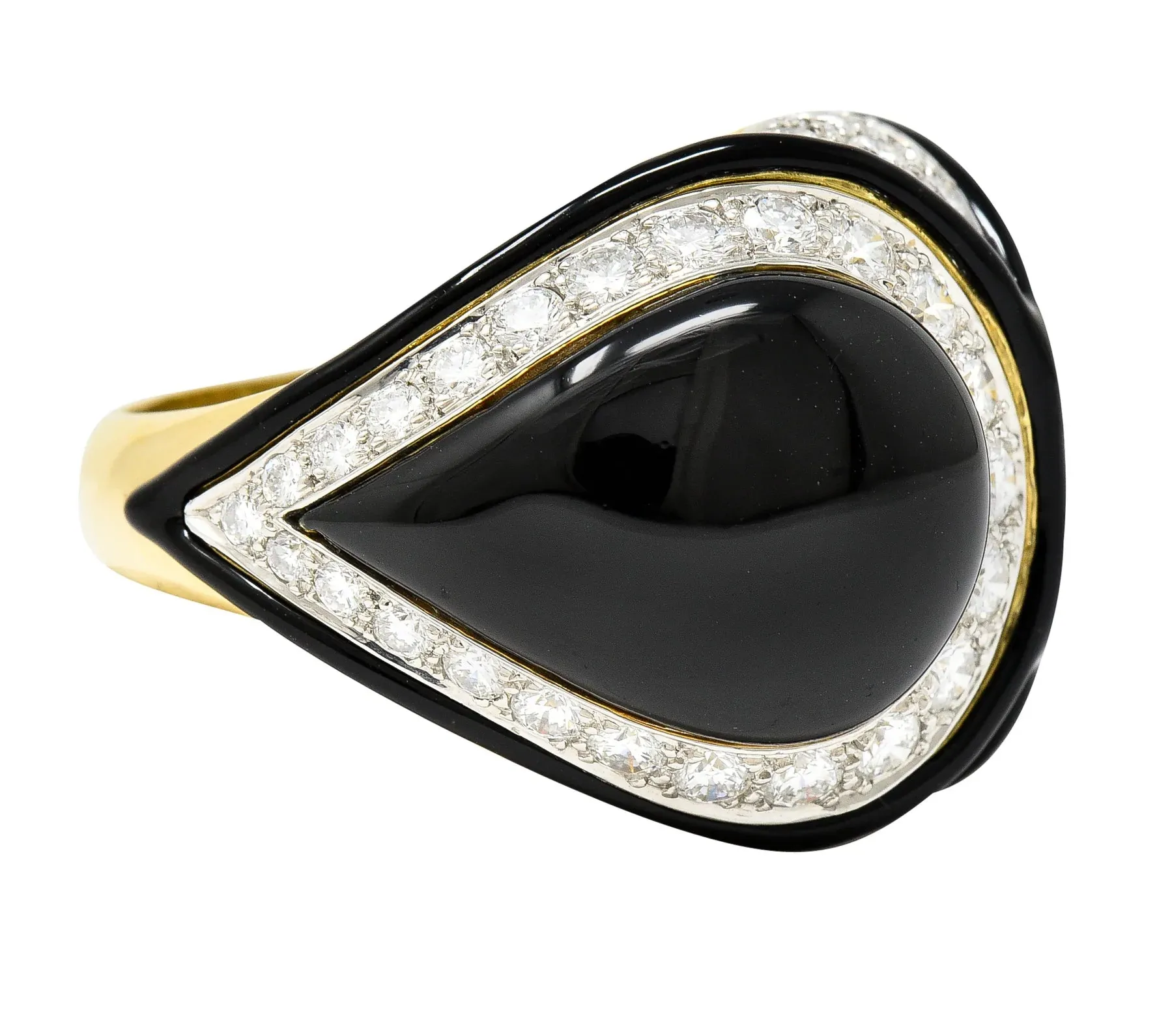 DAVID WEBB 1980'S DIAMOND ENAMEL PLATINUM 18 KARAT YELLOW GOLD VINTAGE STATEMENT RING