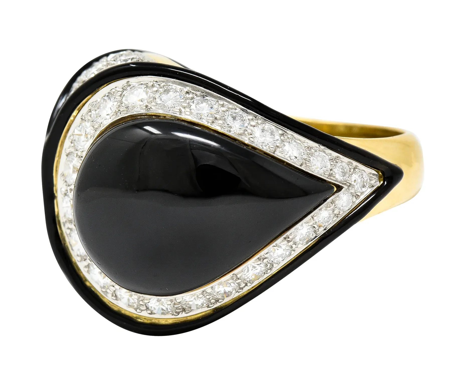 DAVID WEBB 1980'S DIAMOND ENAMEL PLATINUM 18 KARAT YELLOW GOLD VINTAGE STATEMENT RING