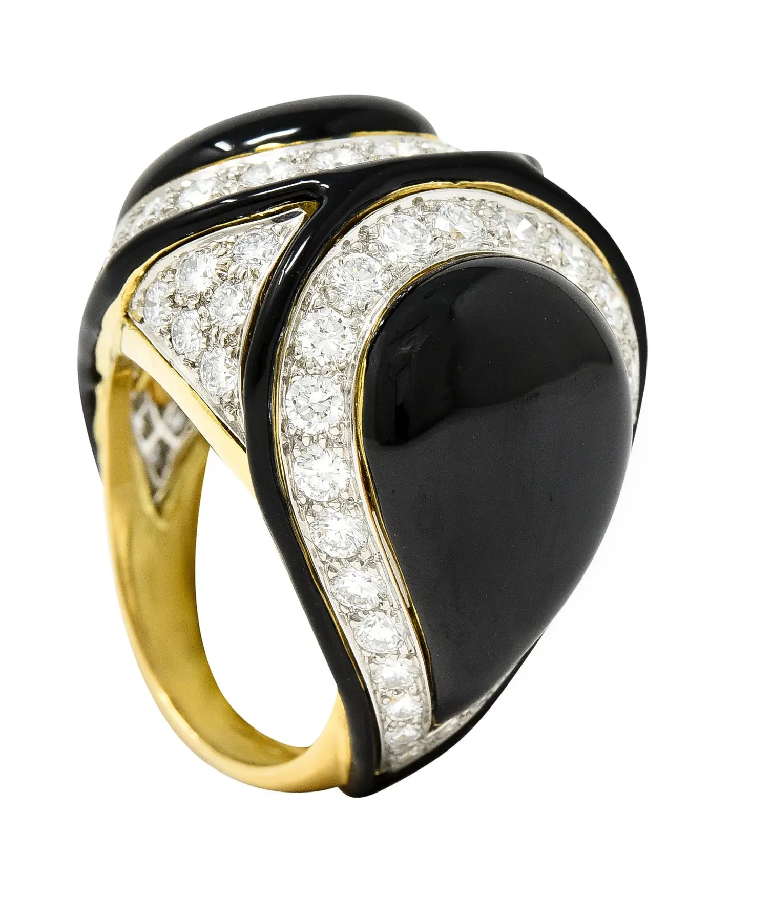 DAVID WEBB 1980'S DIAMOND ENAMEL PLATINUM 18 KARAT YELLOW GOLD VINTAGE STATEMENT RING