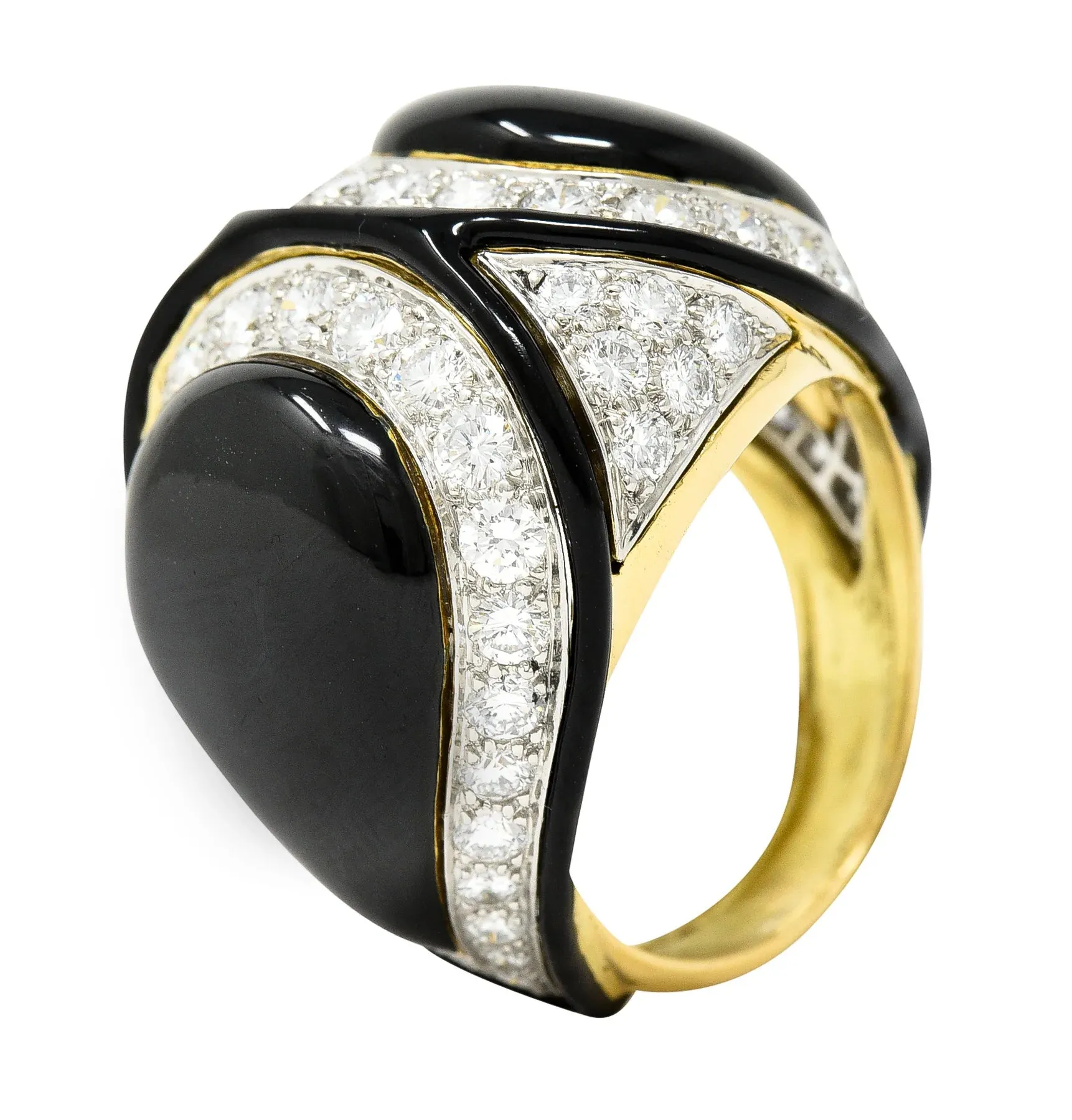 DAVID WEBB 1980'S DIAMOND ENAMEL PLATINUM 18 KARAT YELLOW GOLD VINTAGE STATEMENT RING