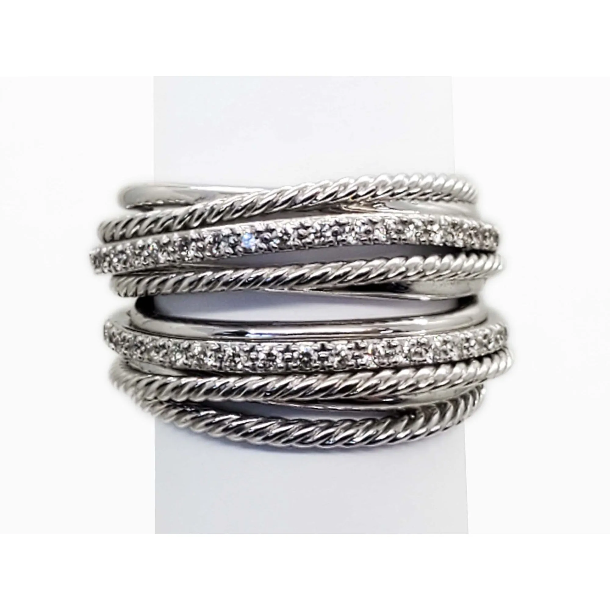 David Yurman Designer Crossover Diamond Ring Sterling Silver Size 7.75
