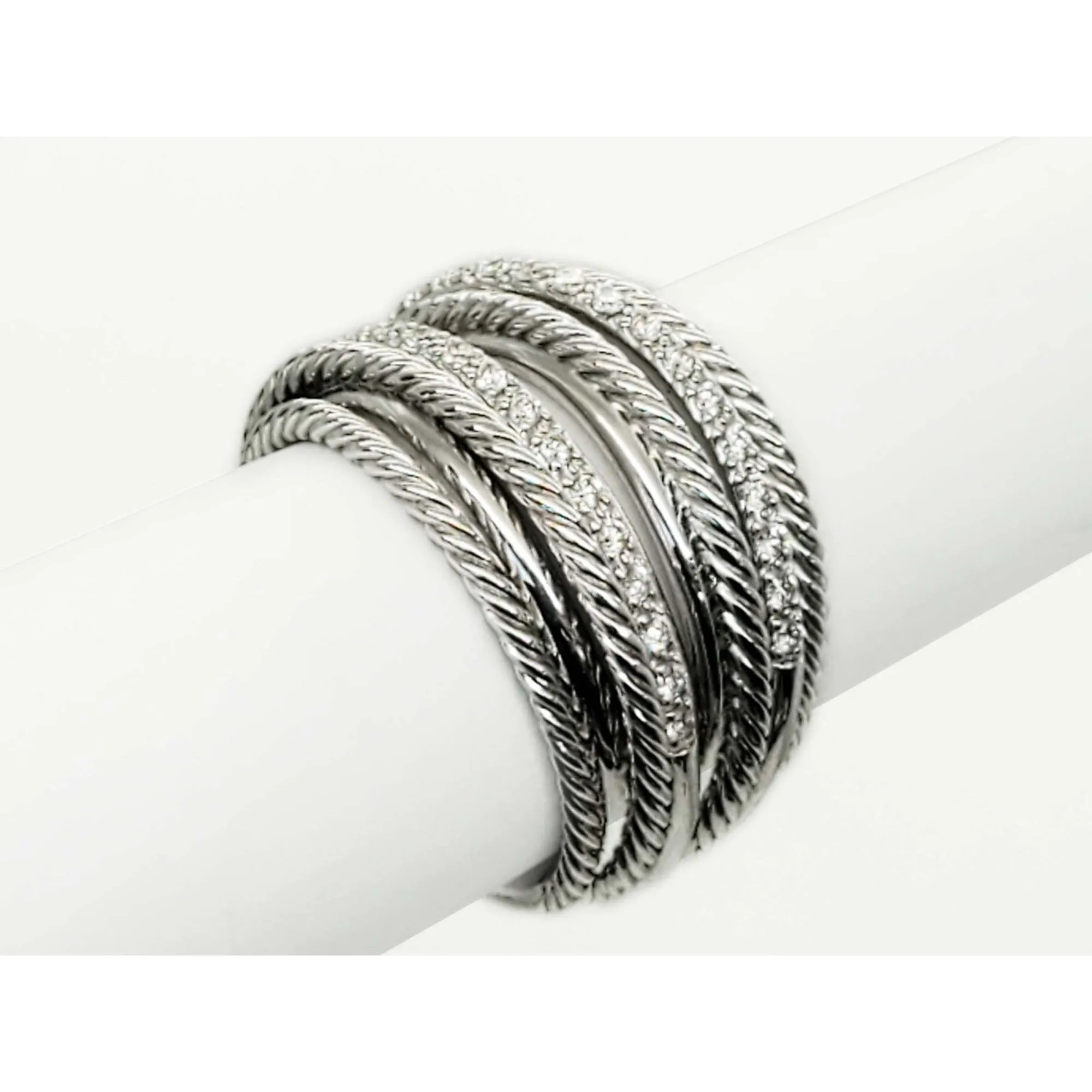 David Yurman Designer Crossover Diamond Ring Sterling Silver Size 7.75