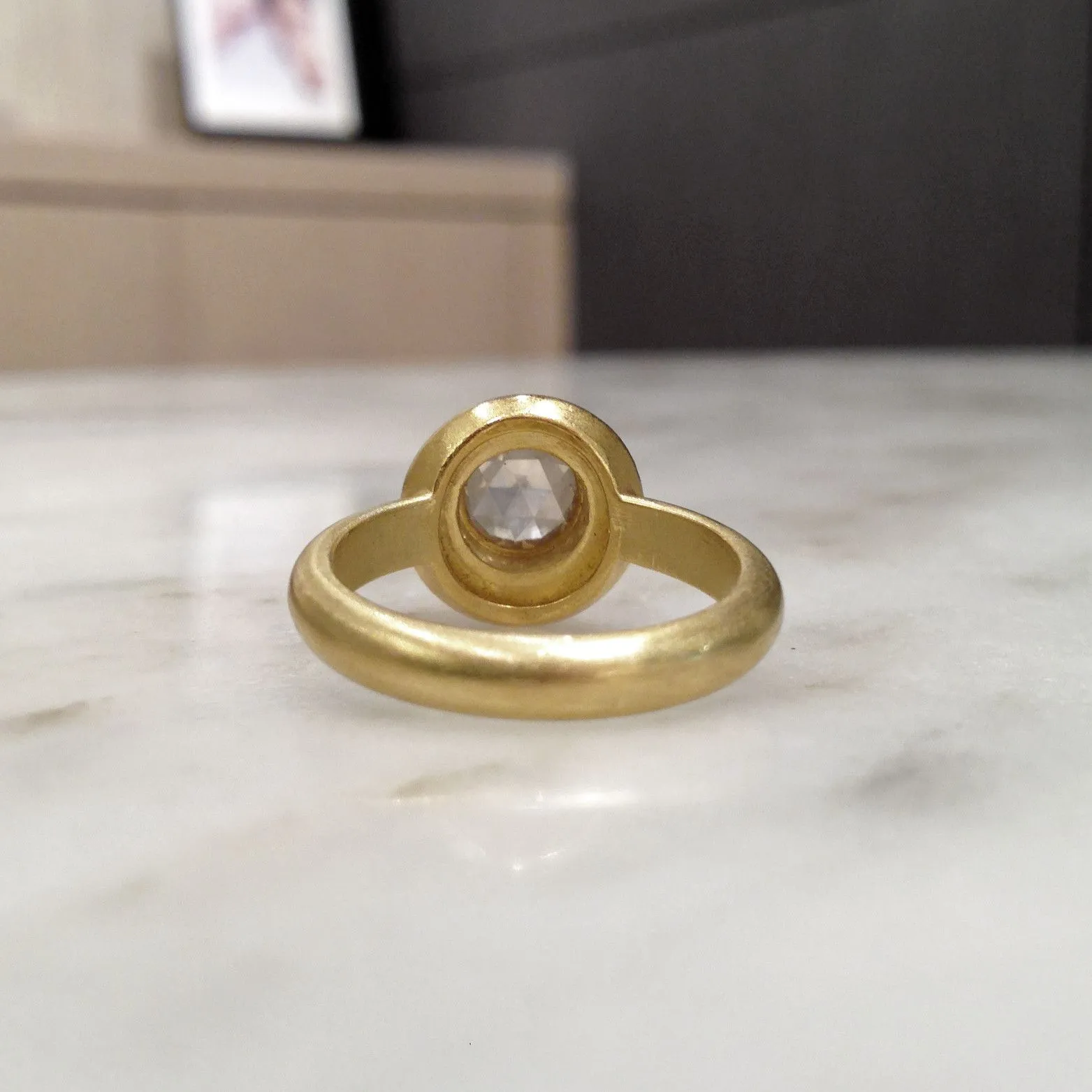 Denise Betesh 1.22 Carat Rose-Cut Solitaire Diamond Gold Ring