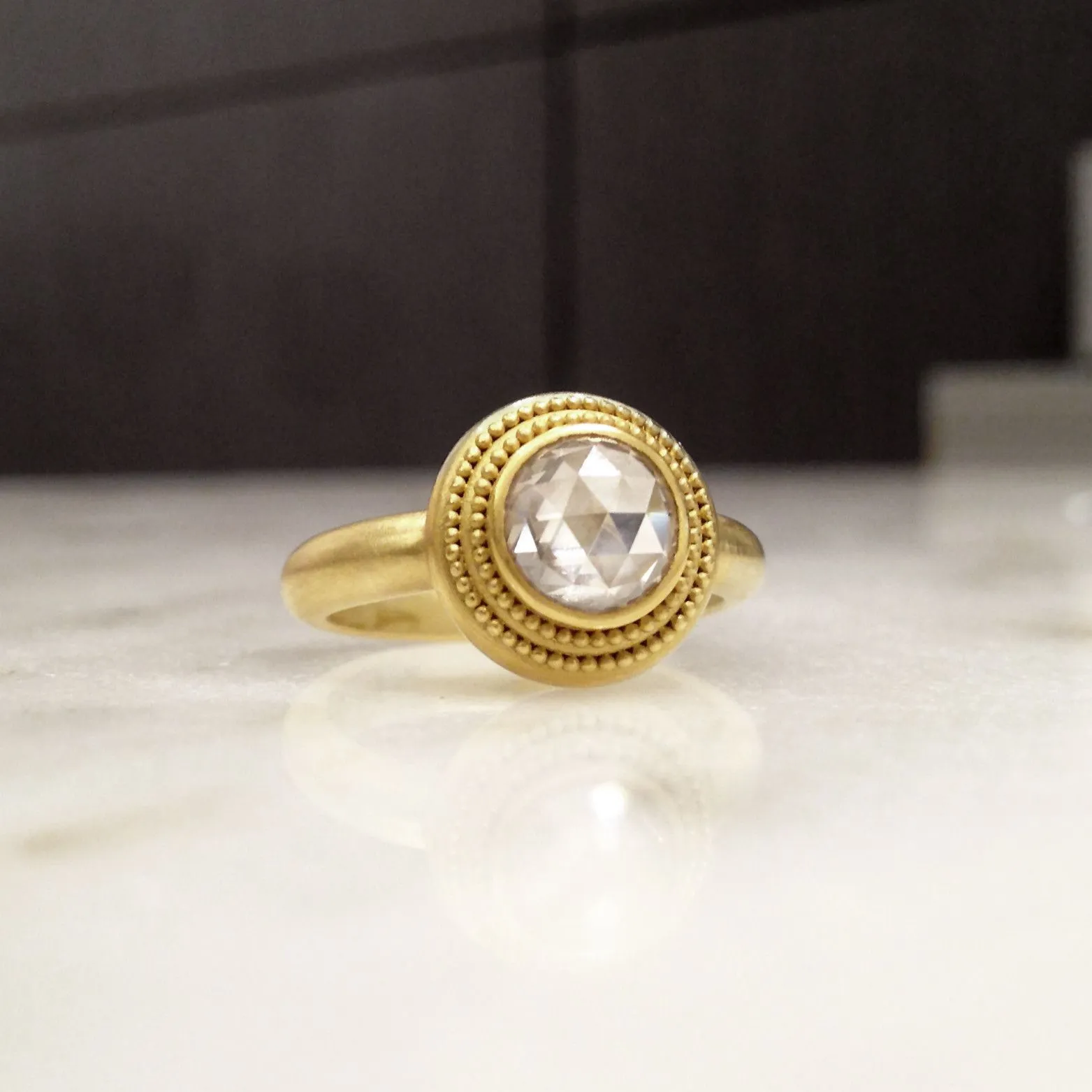Denise Betesh 1.22 Carat Rose-Cut Solitaire Diamond Gold Ring
