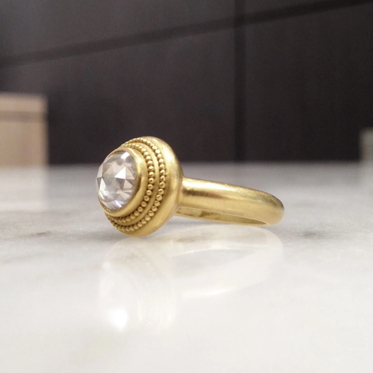Denise Betesh 1.22 Carat Rose-Cut Solitaire Diamond Gold Ring