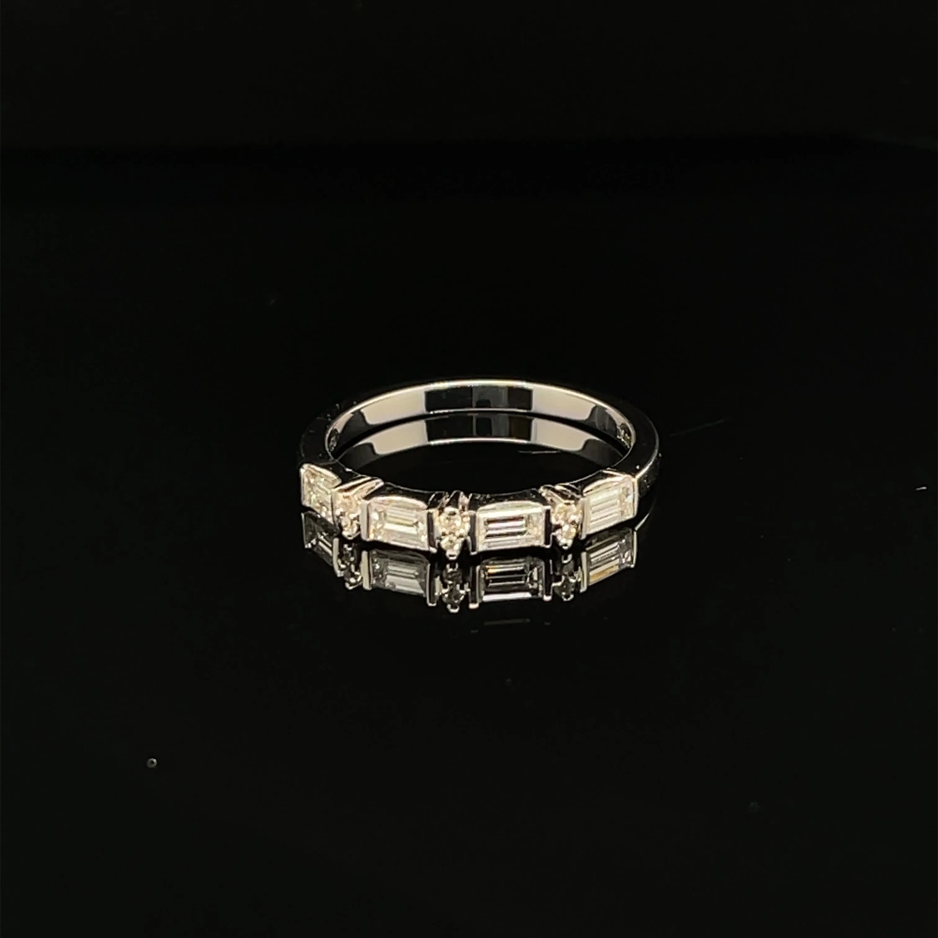 Diamond Baguette & Round Brilliant Stackable Wedding Band in 18k White Gold - (#101-RGDIA 621536)