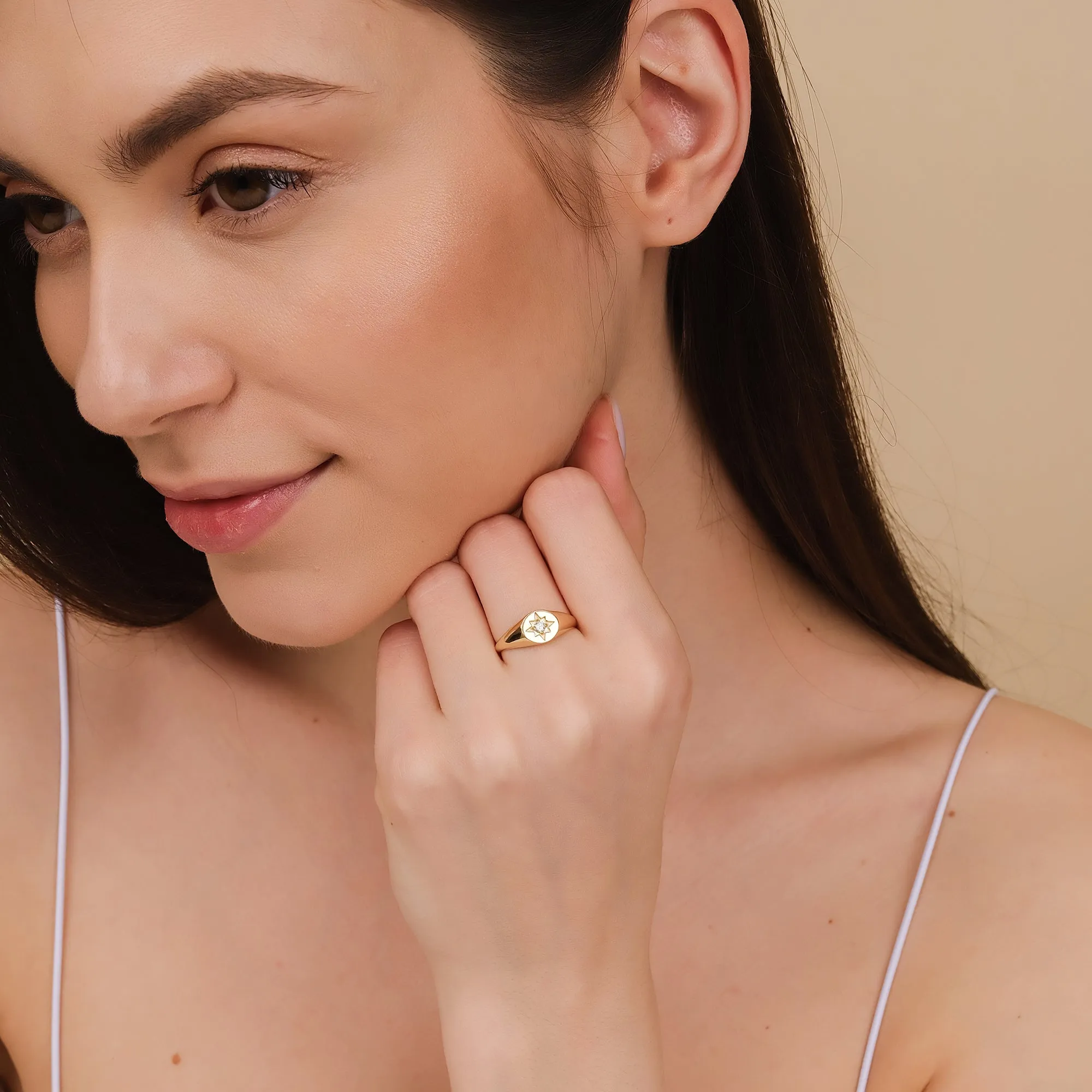 Diamond Starburst Signet Ring, Estelle