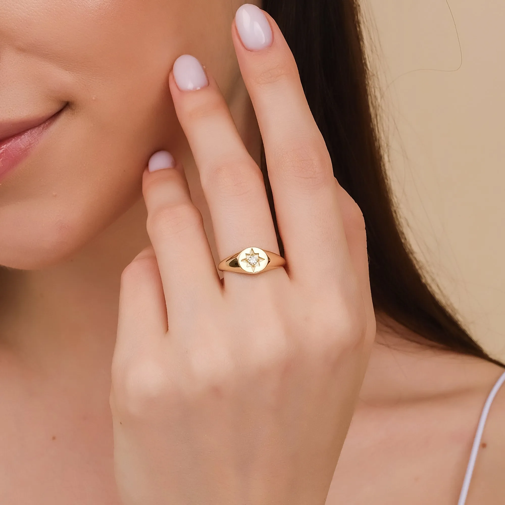 Diamond Starburst Signet Ring, Estelle