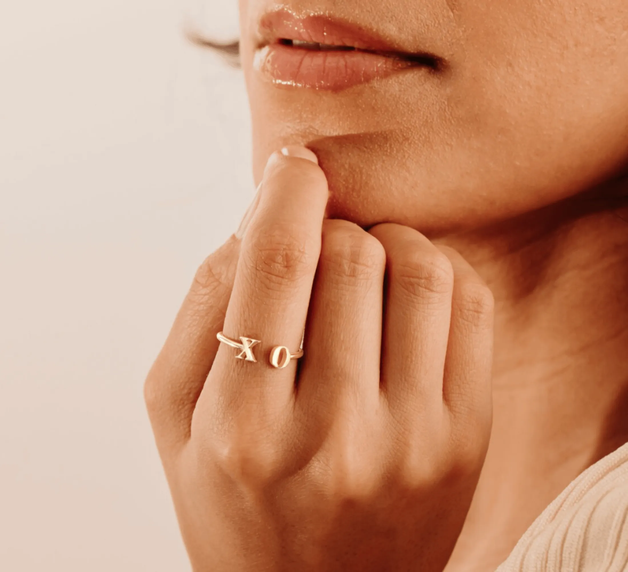 Double Initial Open Ring, Ivory