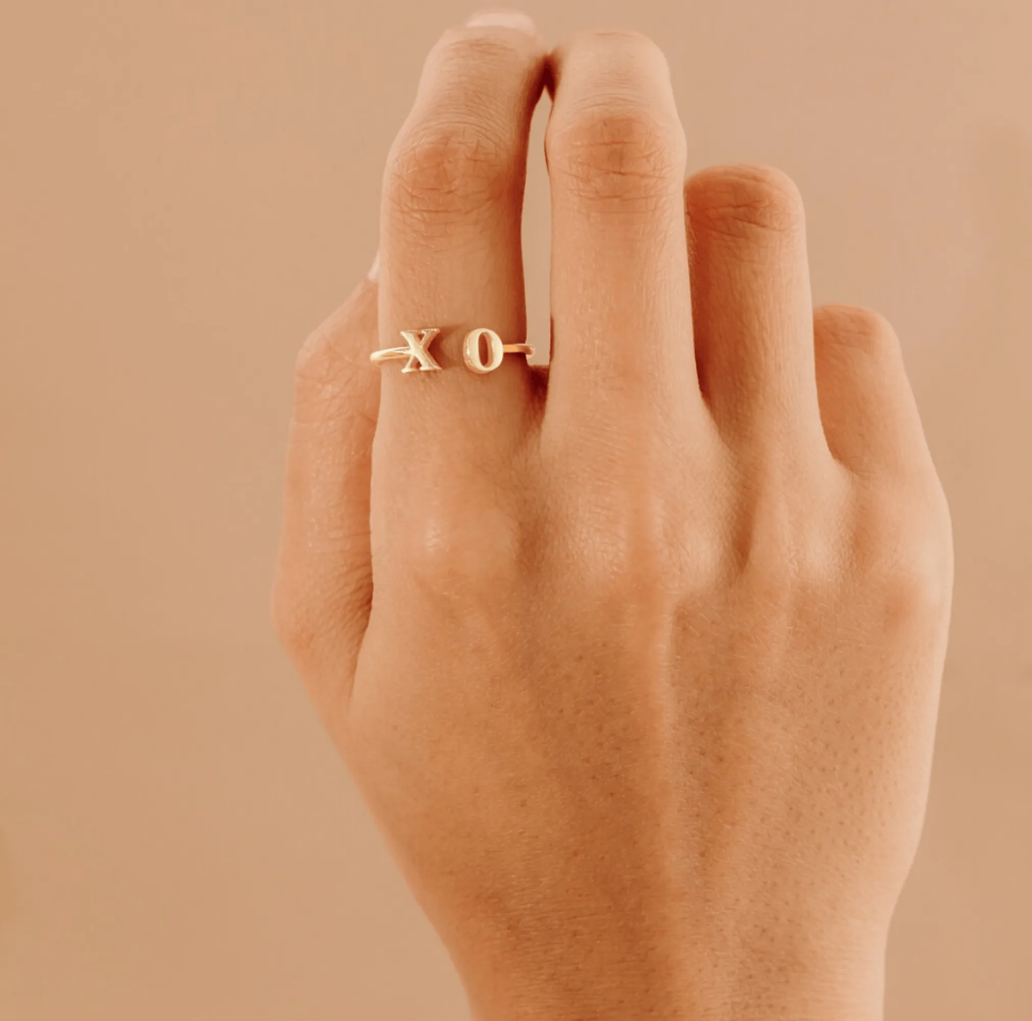 Double Initial Open Ring, Ivory