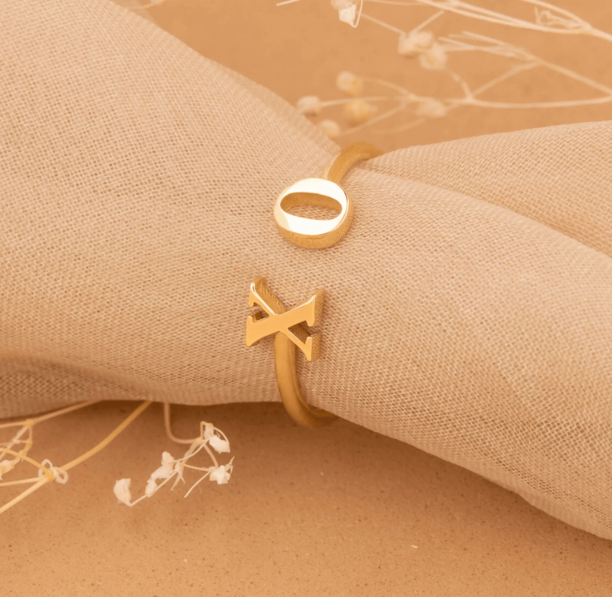 Double Initial Open Ring, Ivory
