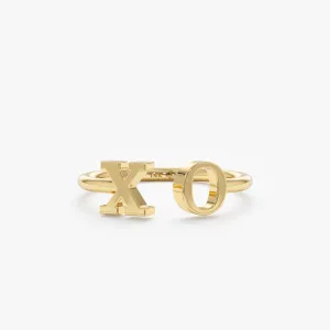 Double Initial Open Ring, Ivory