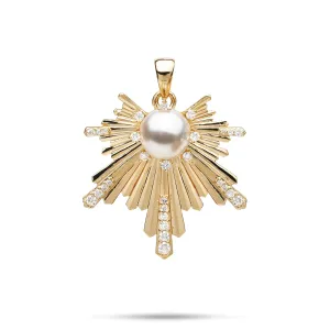 E Ho???la Akoya White Pearl Pendant in Gold with Diamonds - 27mm