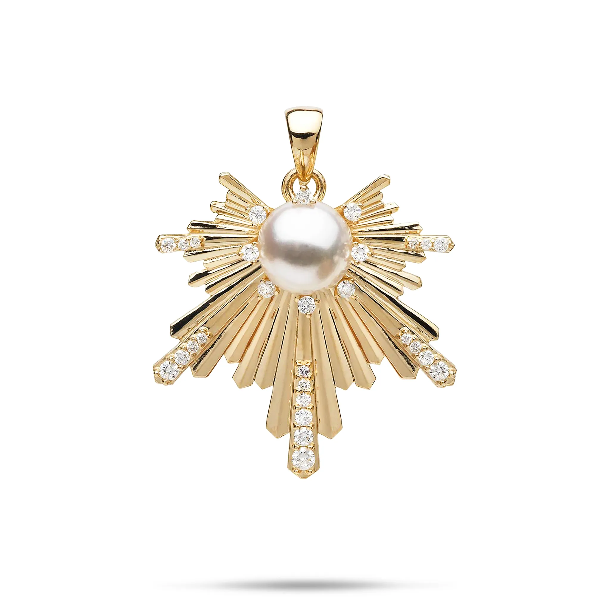 E Ho???la Akoya White Pearl Pendant in Gold with Diamonds - 27mm