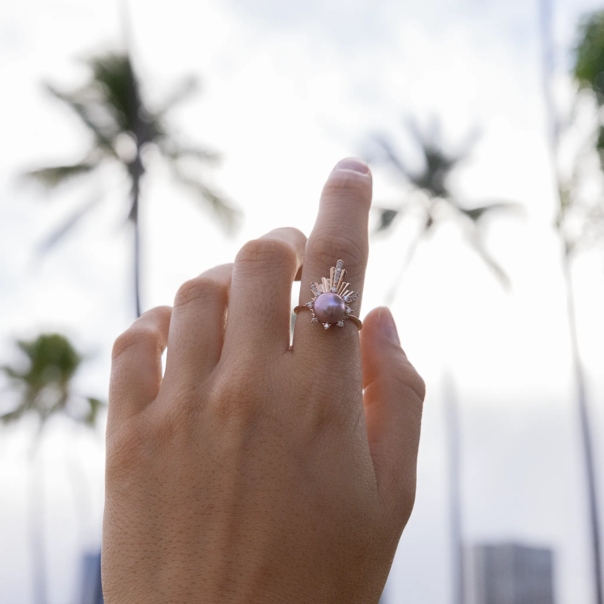 E Ho???la Lavender Freshwater Pearl Ring in Rose Gold with Diamonds - 21mm