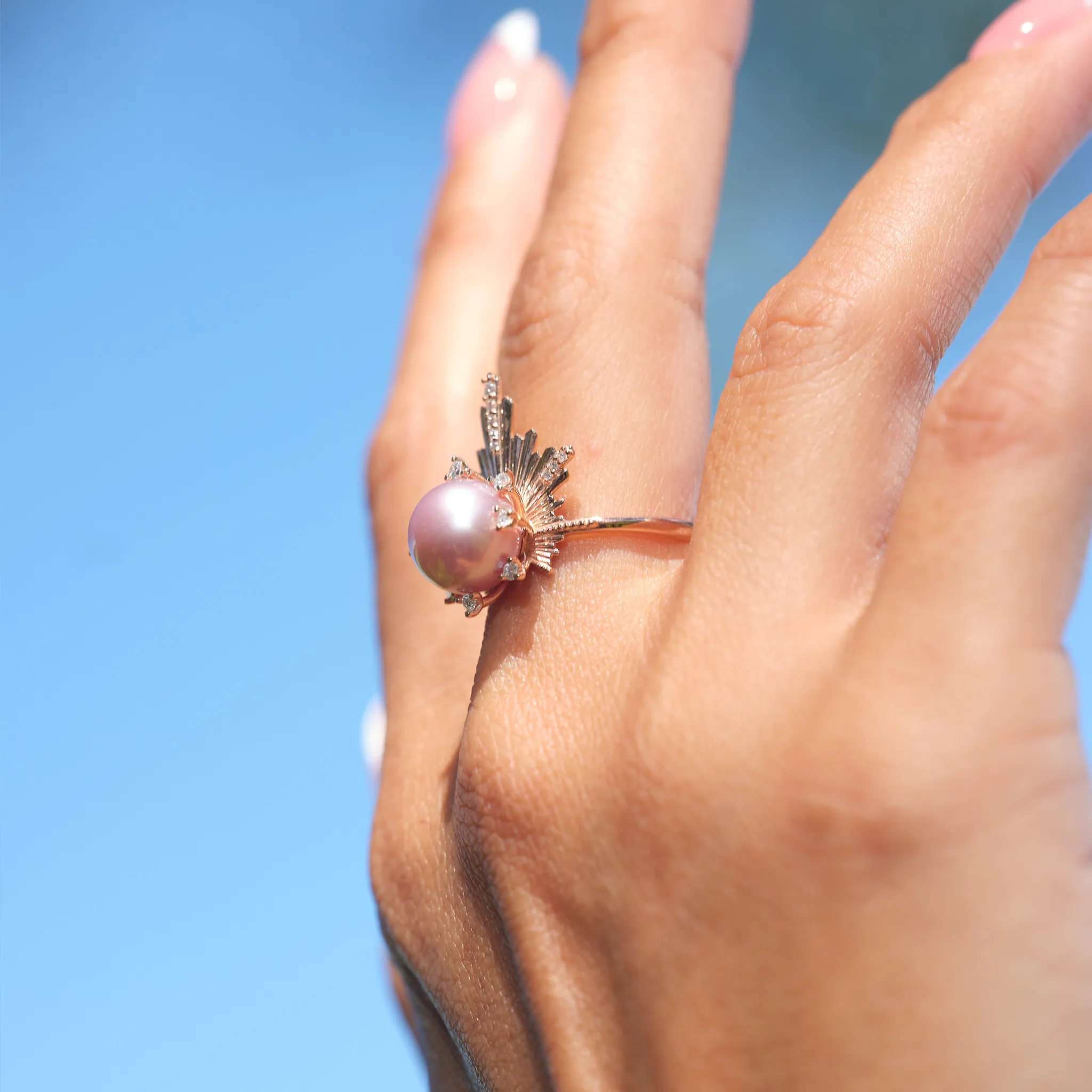 E Ho???la Lavender Freshwater Pearl Ring in Rose Gold with Diamonds - 21mm