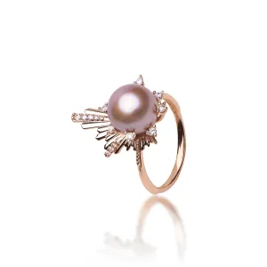 E Ho???la Lavender Freshwater Pearl Ring in Rose Gold with Diamonds - 21mm