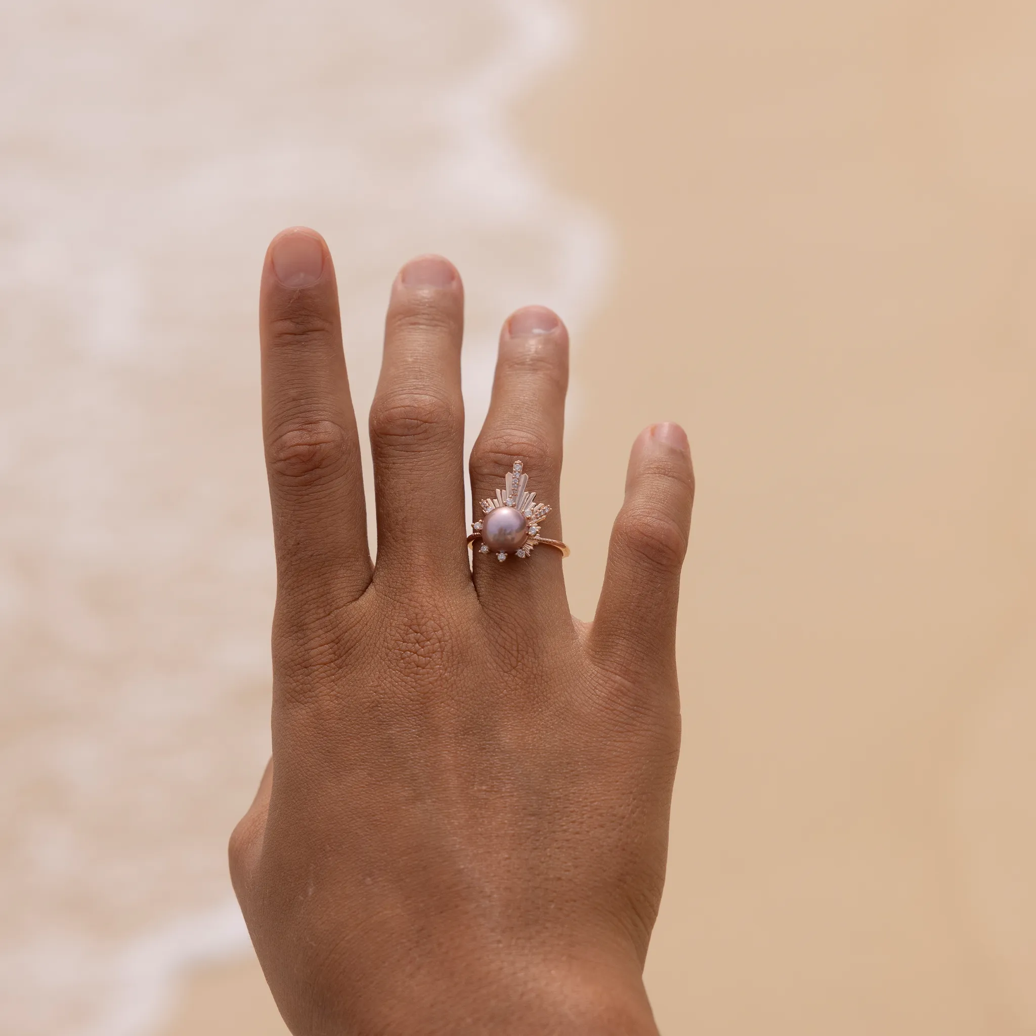E Ho???la Lavender Freshwater Pearl Ring in Rose Gold with Diamonds - 21mm
