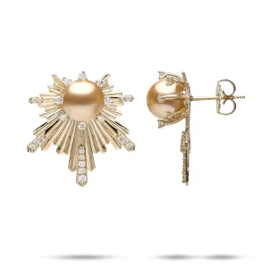 E Ho???la South Sea Gold Pearl Earrings in Gold with Diamonds - 23mm
