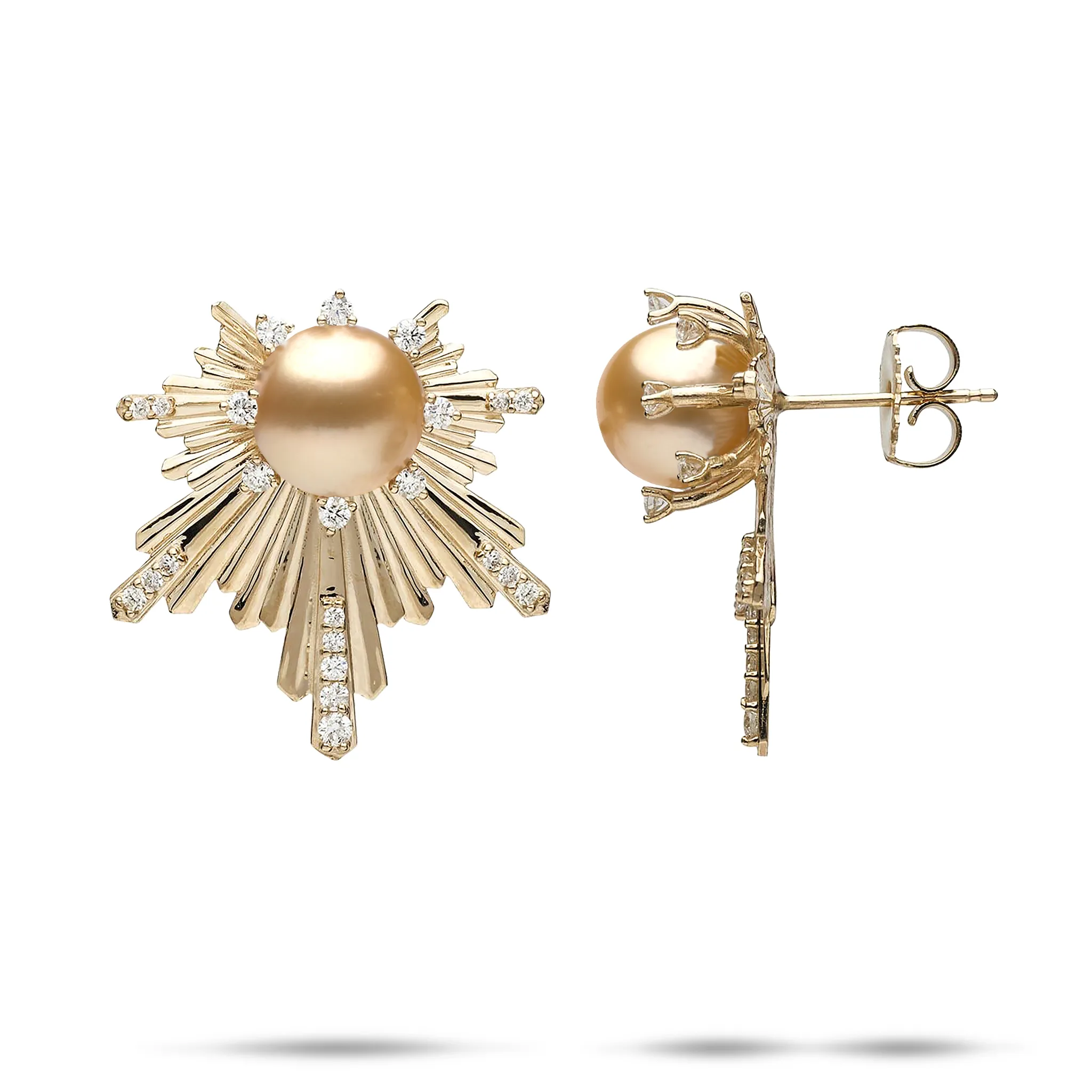 E Ho???la South Sea Gold Pearl Earrings in Gold with Diamonds - 23mm