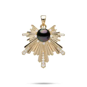 E Ho???la Tahitian Black Pearl Pendant in Gold with Diamonds - 27mm