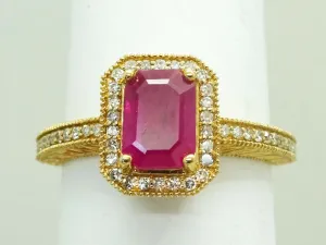 Effy Ruby Royale 1.30ct tw Ruby & Diamond Halo Ring 14k Gold Size 7