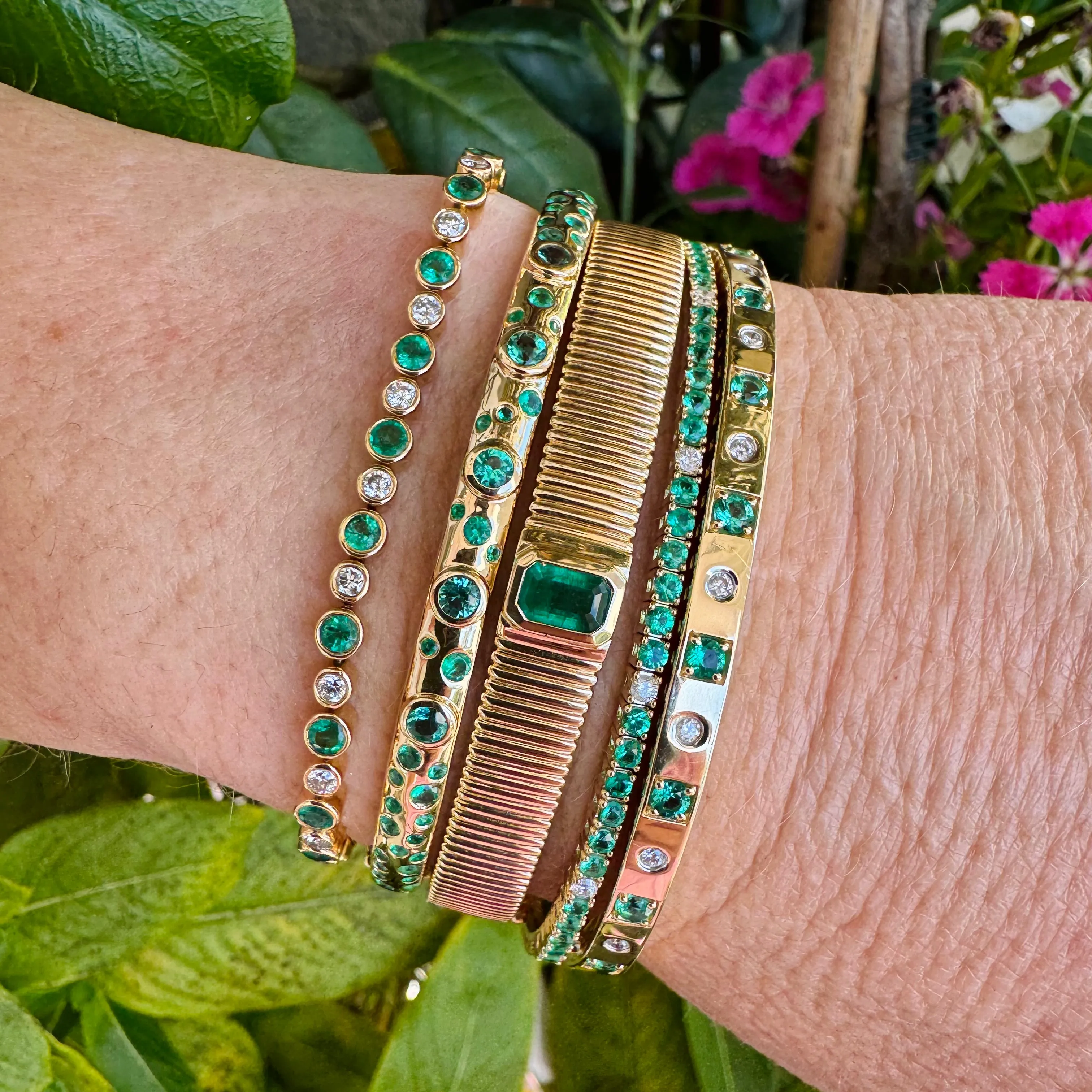 Emerald & Diamond Flexi Bangle