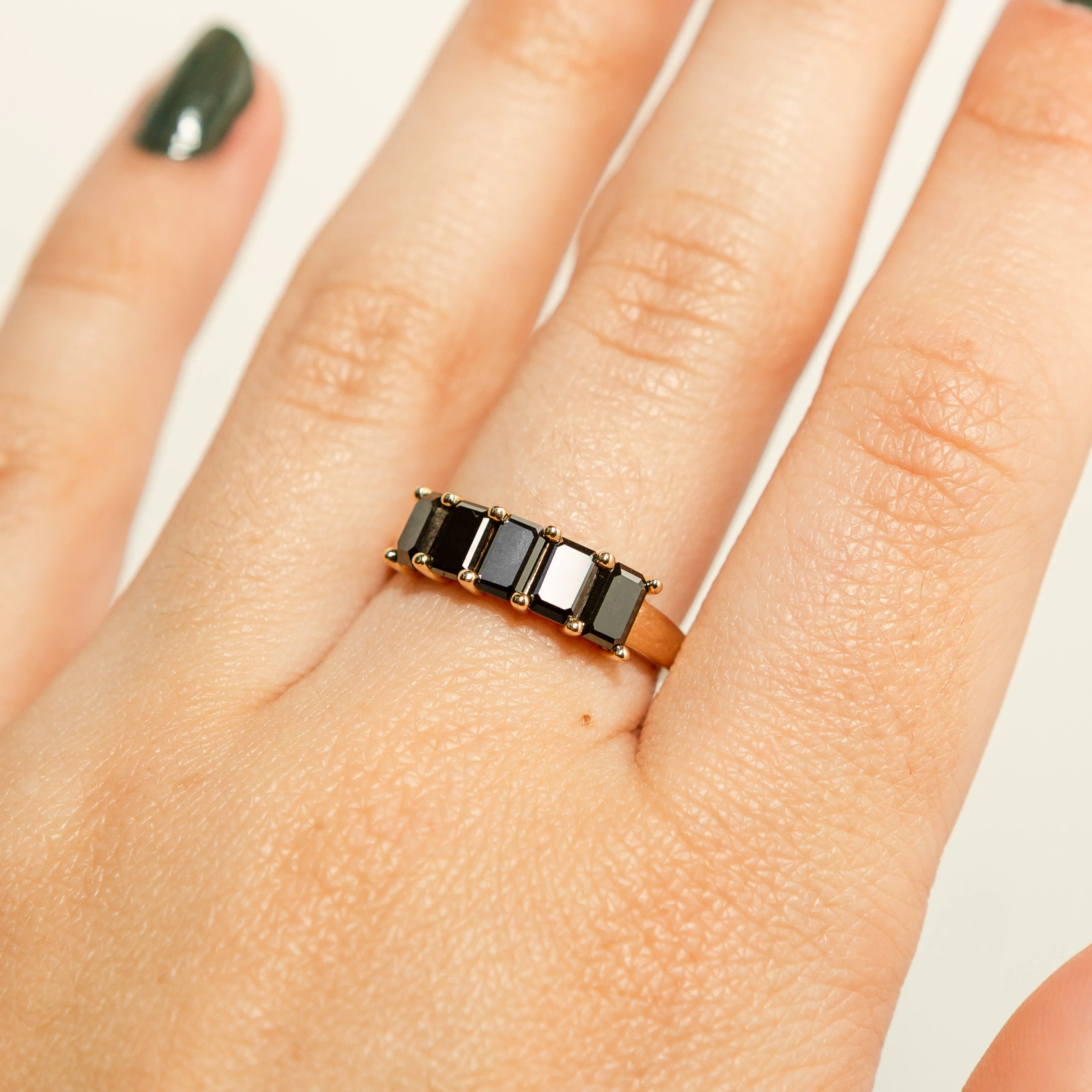 Emerald Cut Black Diamond Half-Hoop in 14k Gold