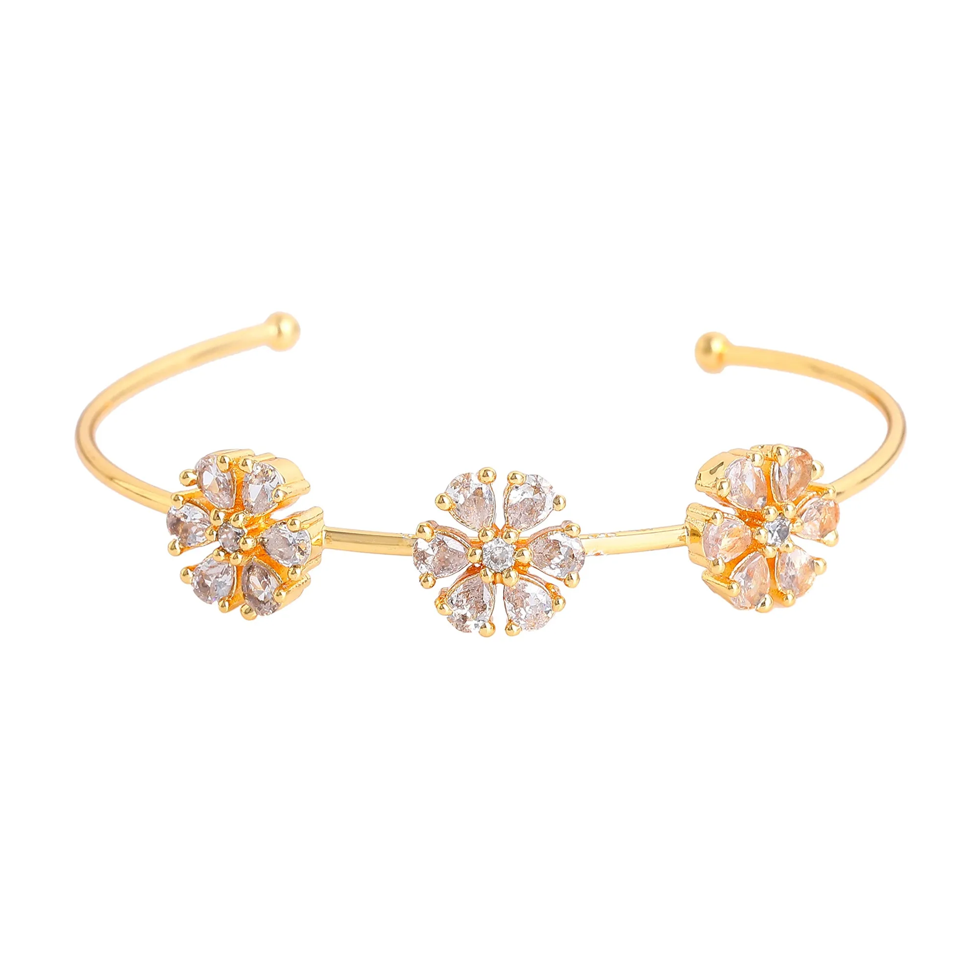 Estele Gold Plated Radiant Floral Designer Kada Bracelet with White American Diamonds for Girls and Women