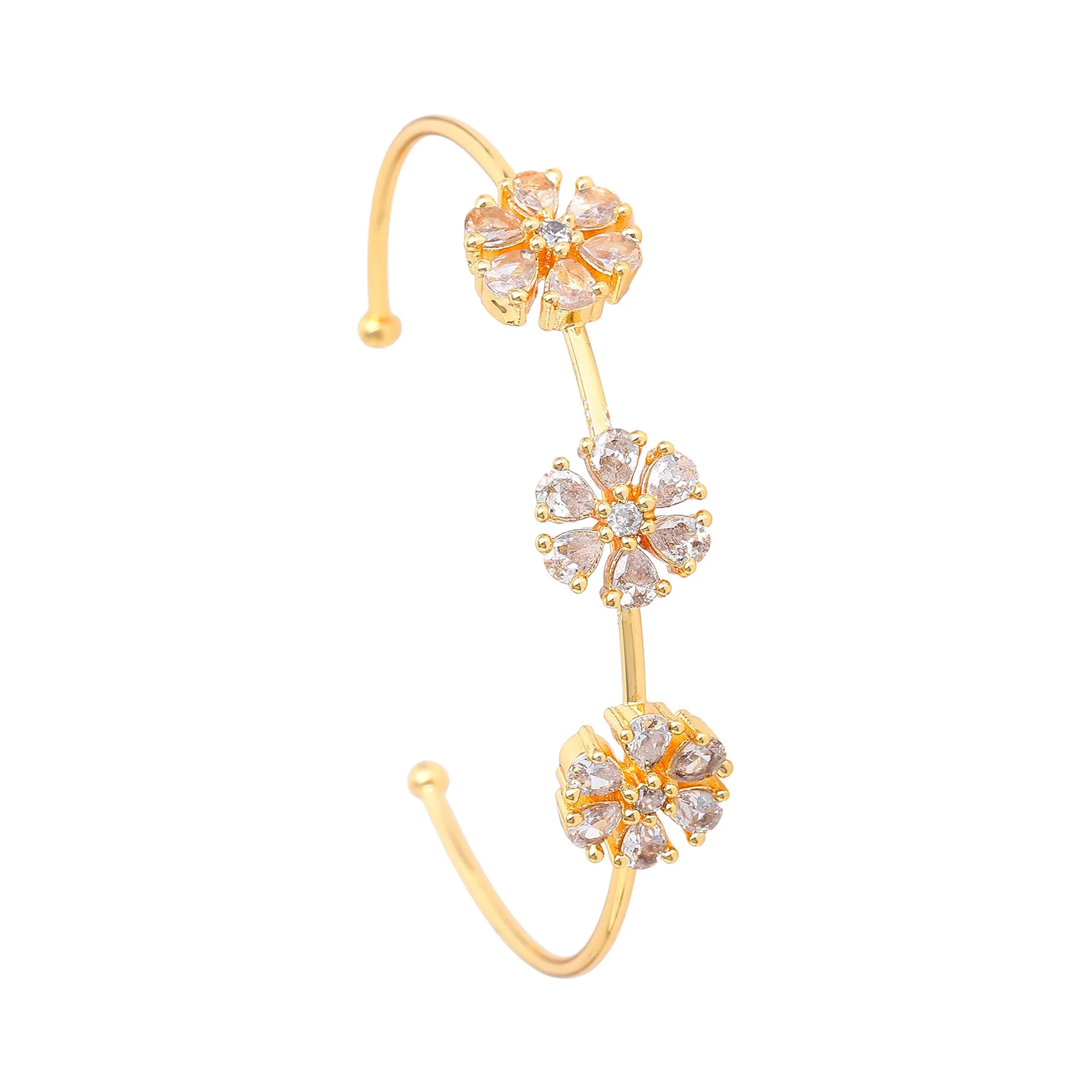 Estele Gold Plated Radiant Floral Designer Kada Bracelet with White American Diamonds for Girls and Women