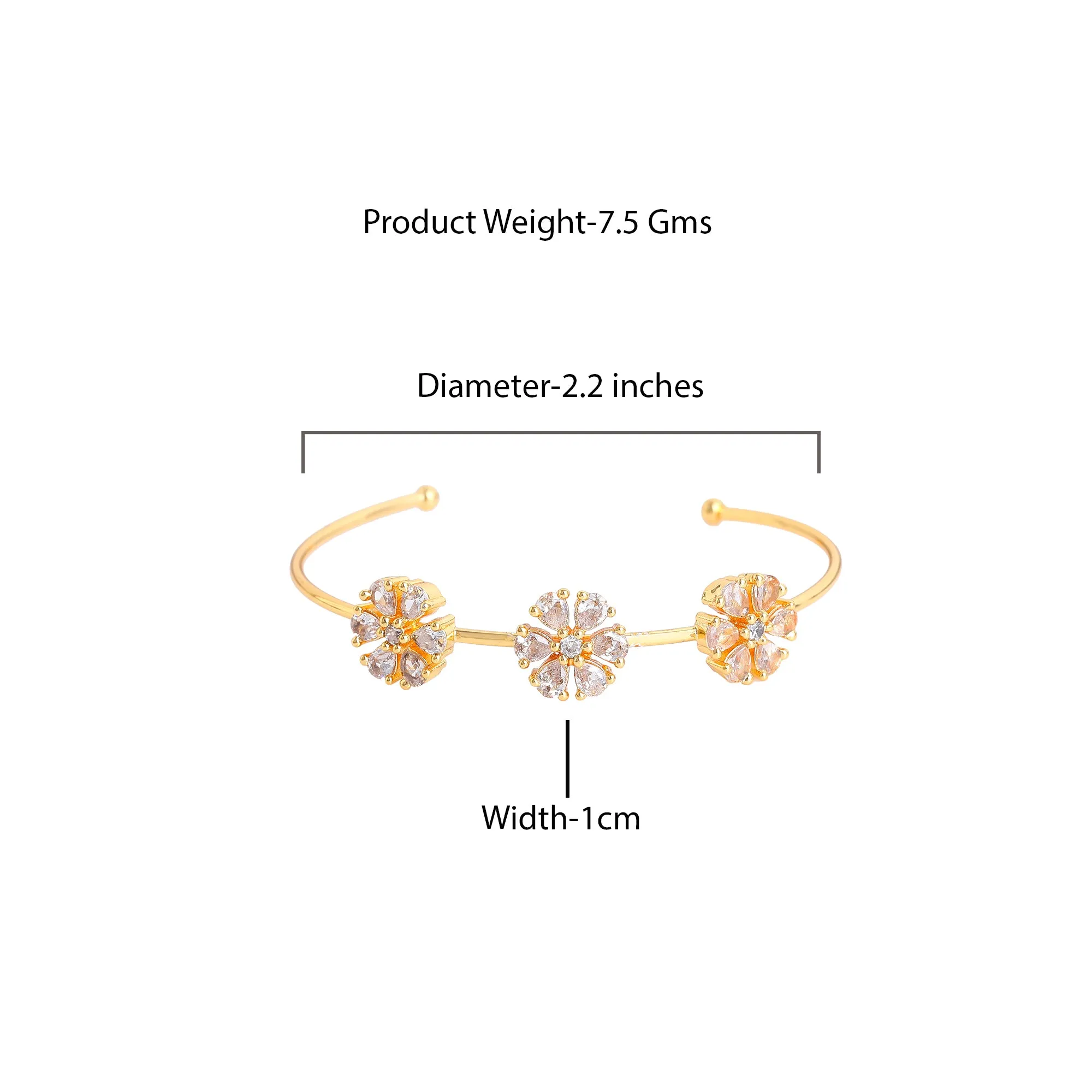 Estele Gold Plated Radiant Floral Designer Kada Bracelet with White American Diamonds for Girls and Women