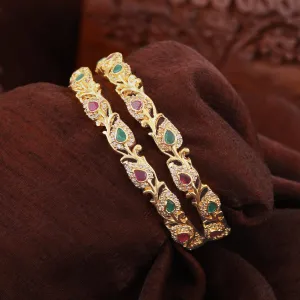 Estele Gold Plated Vintage-Inspired Multi-Color Floral & Leafy Designer 2:6 Size Bangles| Traditional Elegance for Women