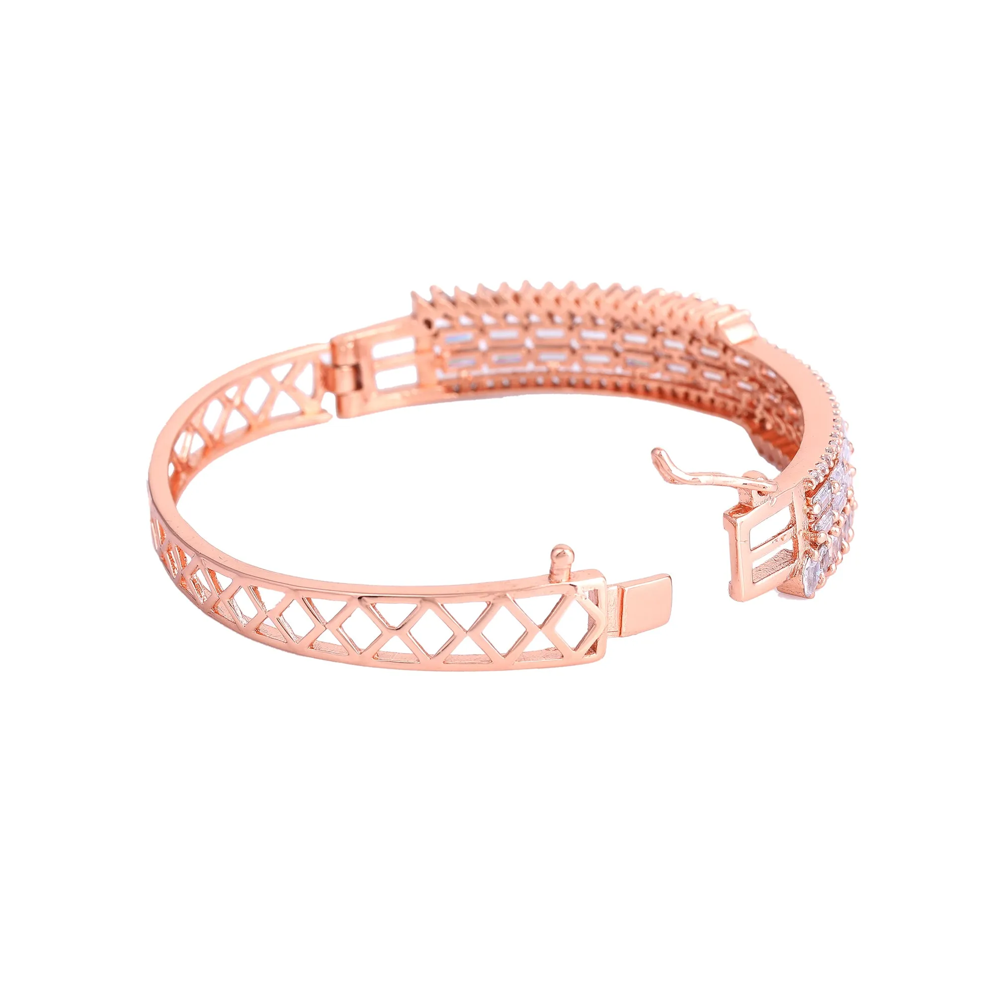 Estele Luxe Glow Rosegold Plated Comfort Fit White American Diamond Bracelet for Girls & Women | A Masterpiece of Timeless Brilliance