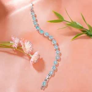 Estele Rhodium Plated CZ Classic Drop Designer Bracelet with Mint Green Stones for Women
