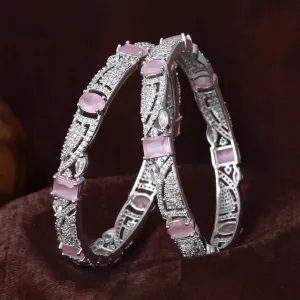 Estele Rhodium Plated Glistening Mint Pink American Diamond Bangles for Women| Available Sizes 2:4, 2:6, & 2:8|A Unique Statement of Style & Grace