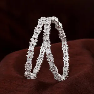 Estele Rhodium Plated Intricate Floral Designer 2:6 Size Bangles with White American Diamonds | A Blend of Tradition & Vibrance for Women