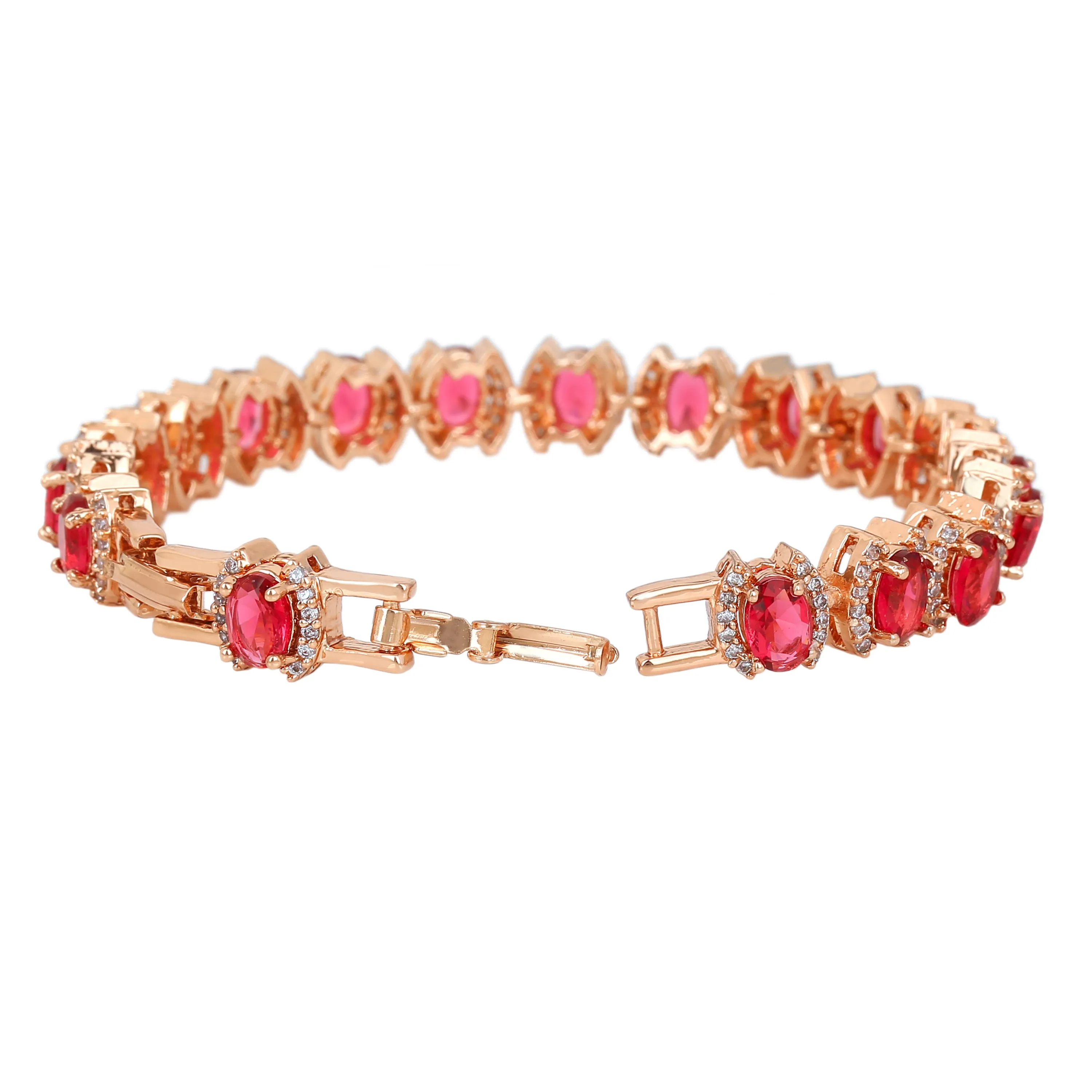 Estele Rose Gold Plated CZ Dazzling Bracelet with Tourmaline Pink Stones for Women