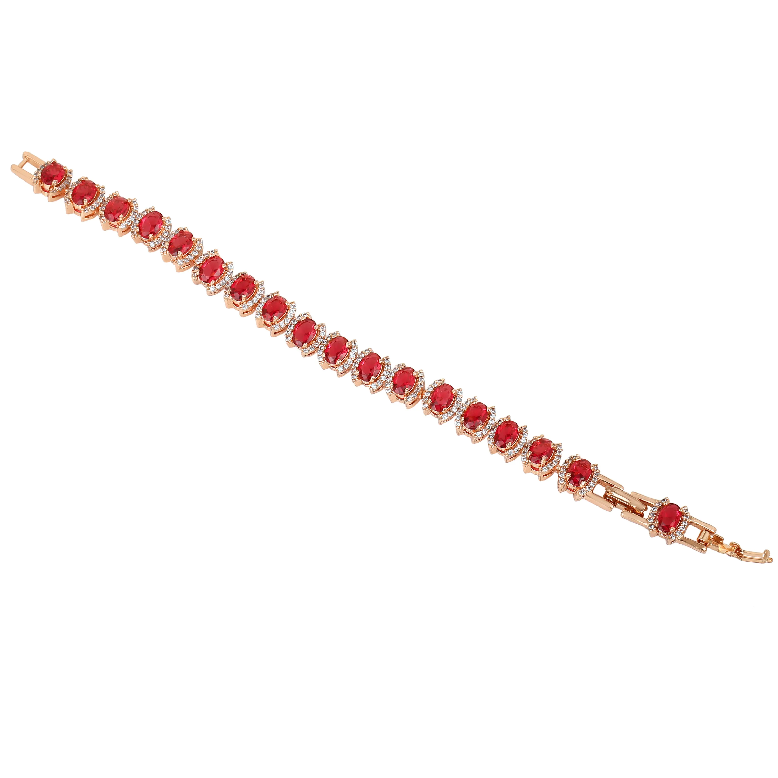 Estele Rose Gold Plated CZ Dazzling Bracelet with Tourmaline Pink Stones for Women