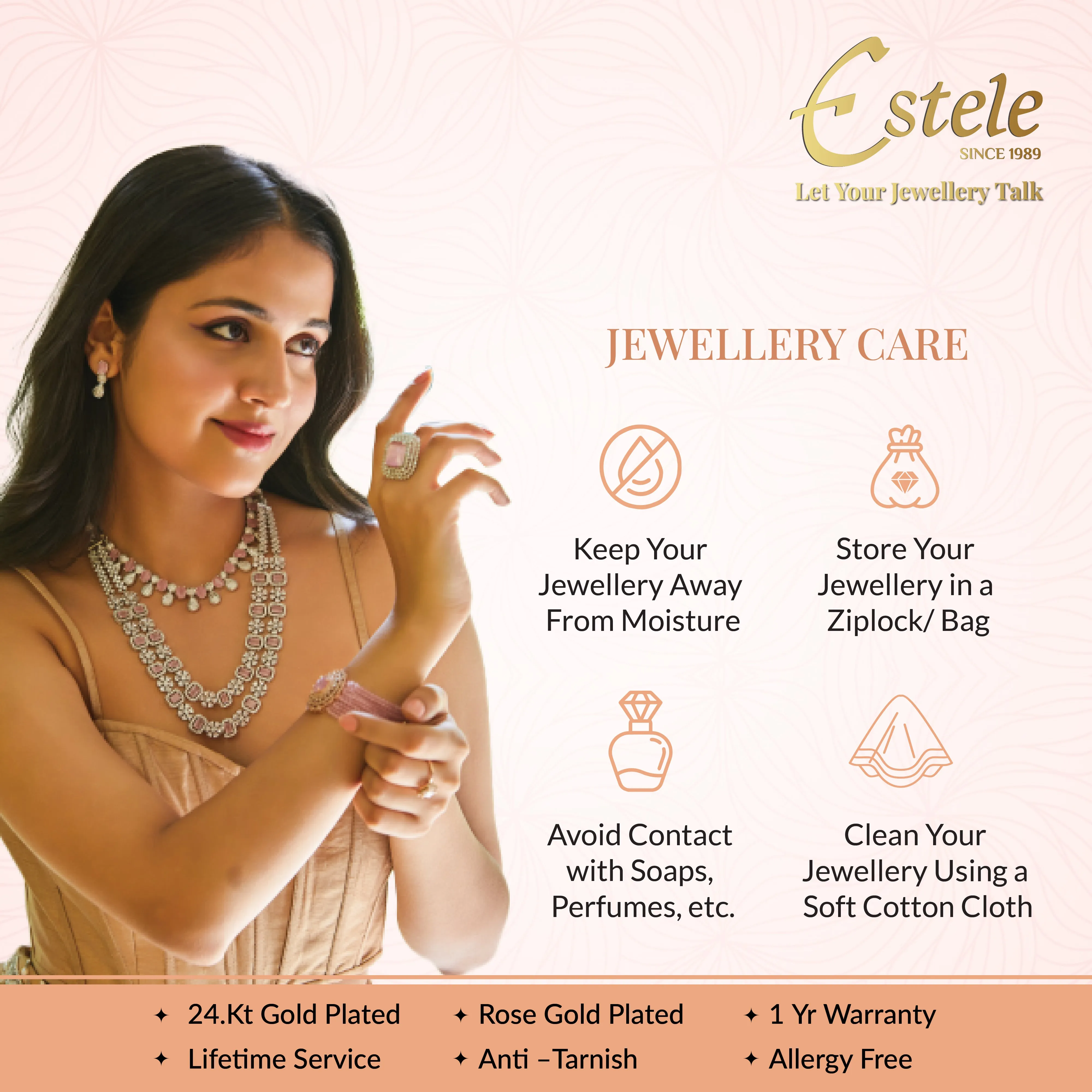 Estele Rosegold Plated Floral-Inspired Green Beaded Adjustable Varya Bracelet|A Graceful Accessory for Modern Women
