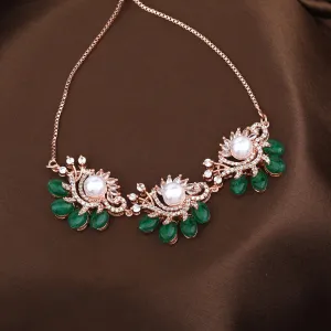 Estele Rosegold Plated Floral-Inspired Green Beaded Adjustable Varya Bracelet|A Graceful Accessory for Modern Women