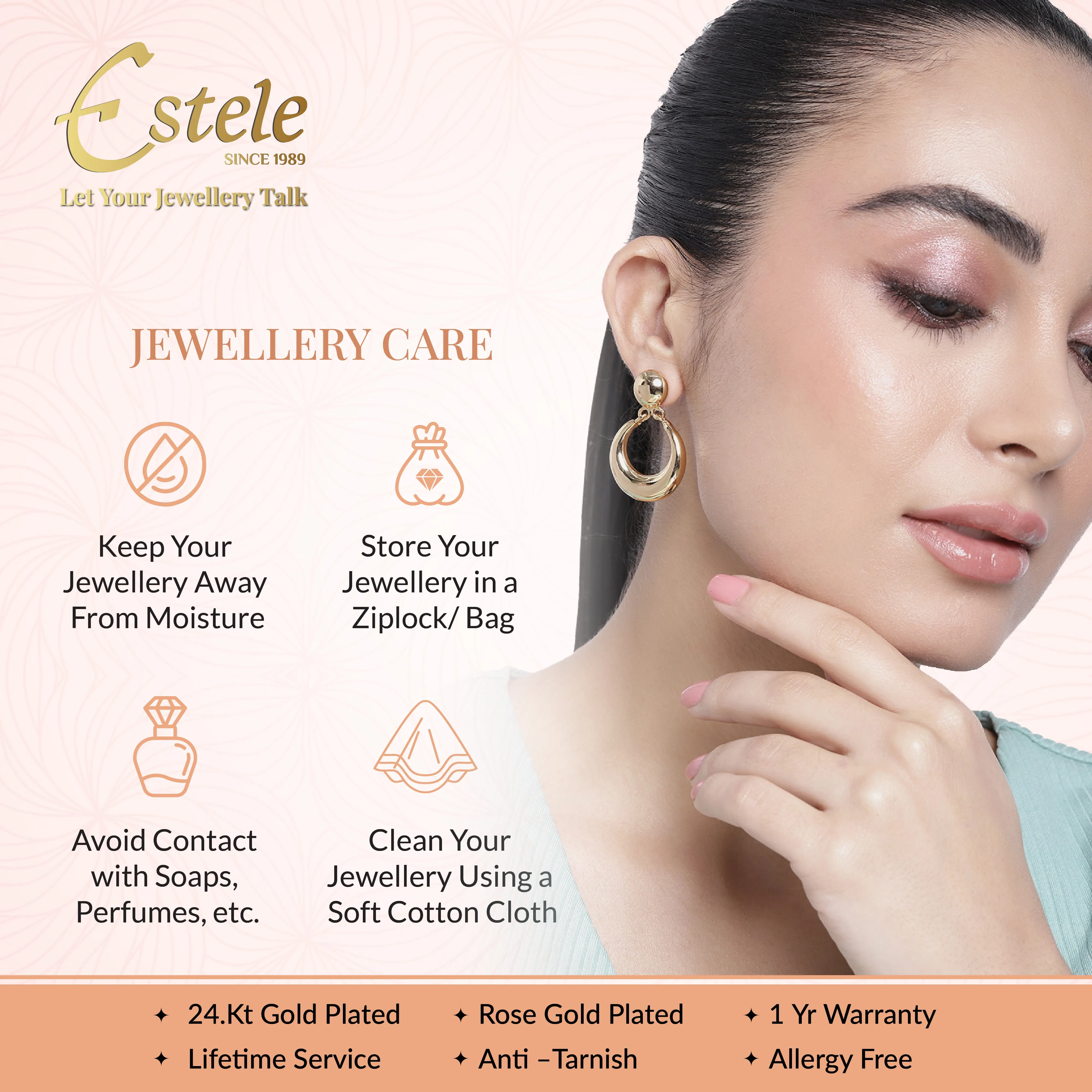 Estele Rosegold Plated Gorgeous Square Designer Lightweight Cuff Kada Bracelet with Green American Diamonds for Women