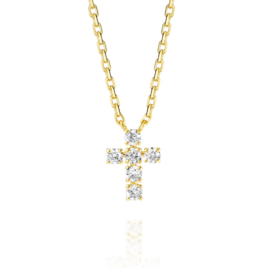 Extra Small Diamond Cross Pendant Yellow Gold