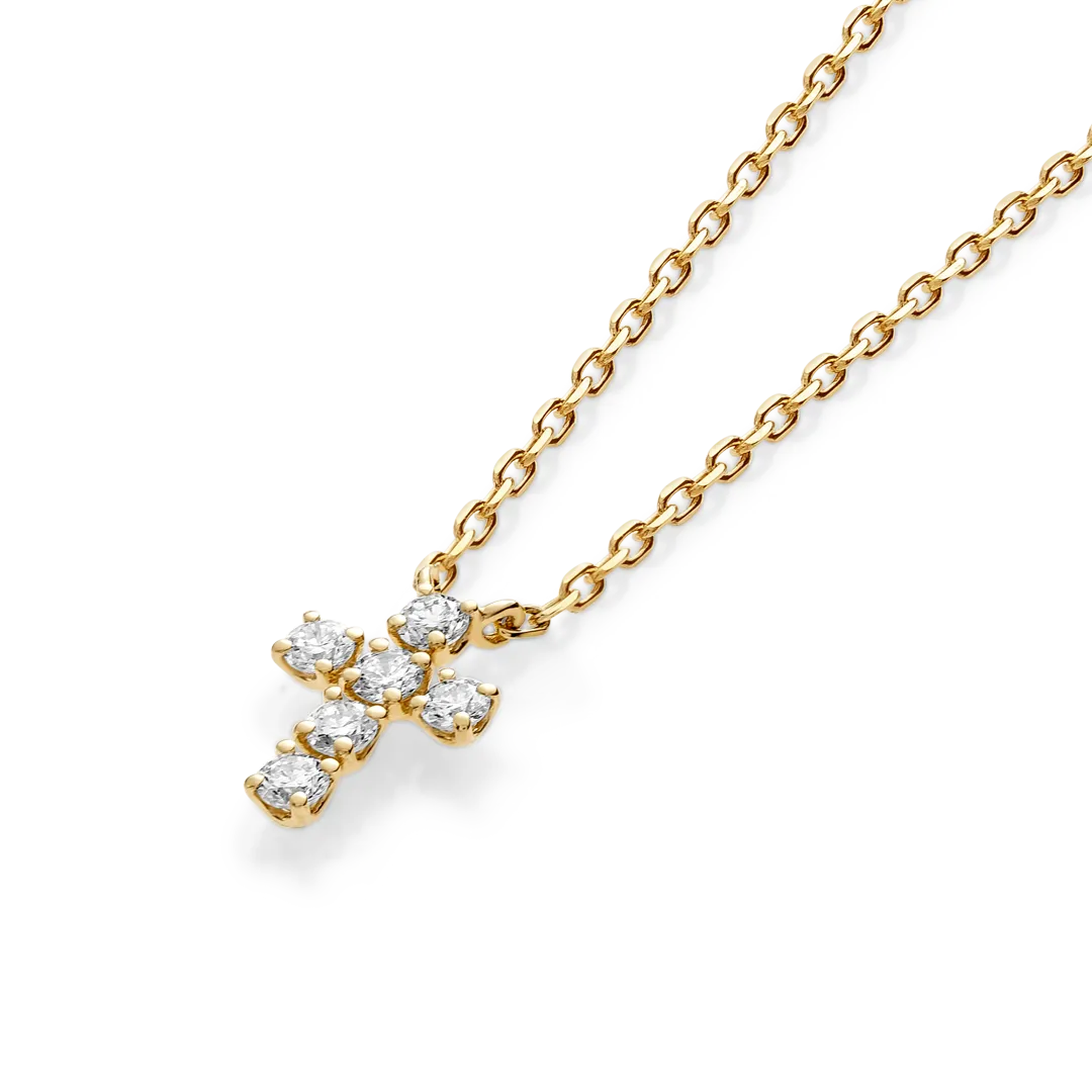 Extra Small Diamond Cross Pendant Yellow Gold