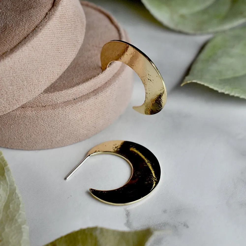 Flattened Crescent Moon Hoop Stud