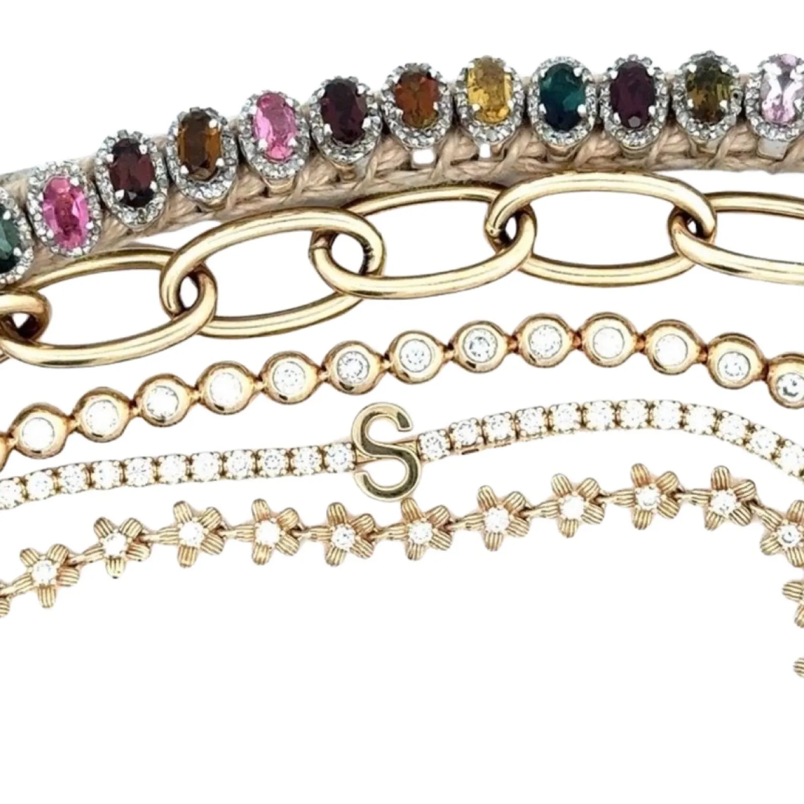 Flower and Diamond Segment Bracelet