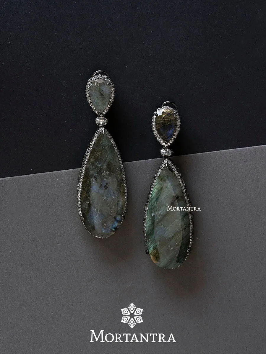 Fluorite Color Silver Plated Faux Diamond Earrings - CZEAR455