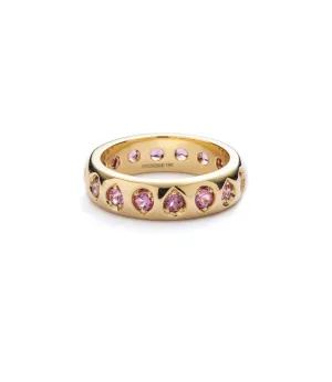 Forever & Always a Pair Pink Tourmaline Gemstone Band : in Yellow Gold