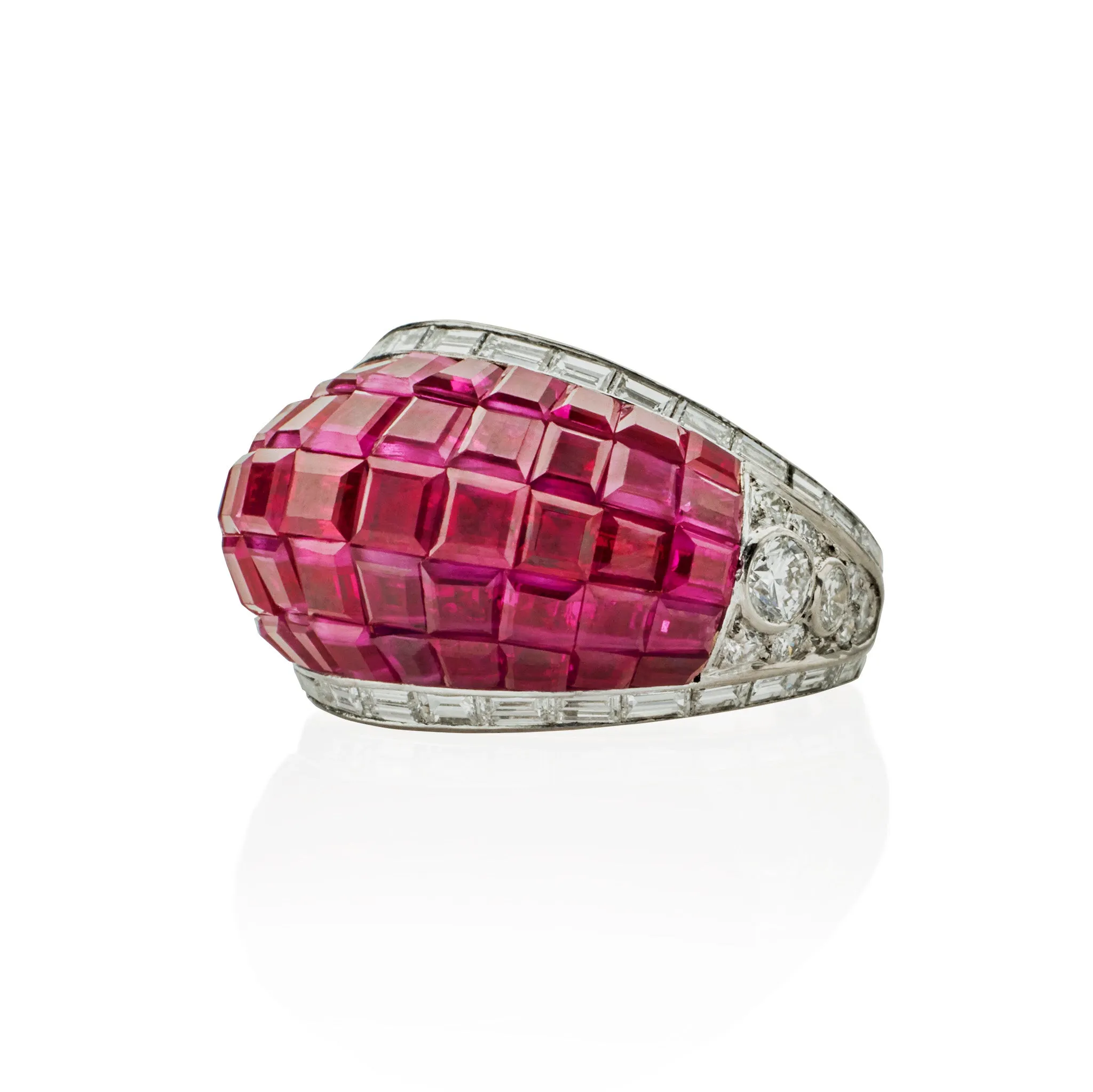 French Invisibly-Set Ruby and Diamond Bomb?? Ring
