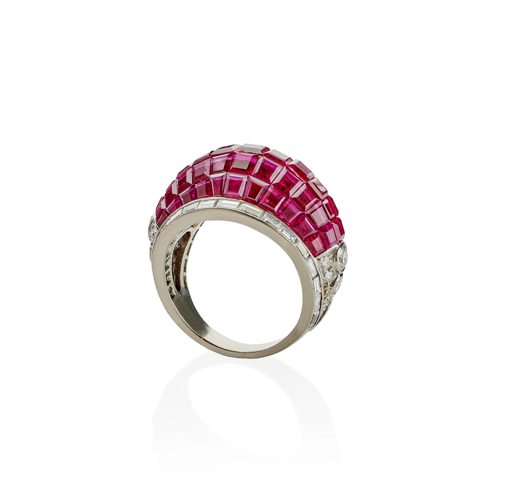 French Invisibly-Set Ruby and Diamond Bomb?? Ring