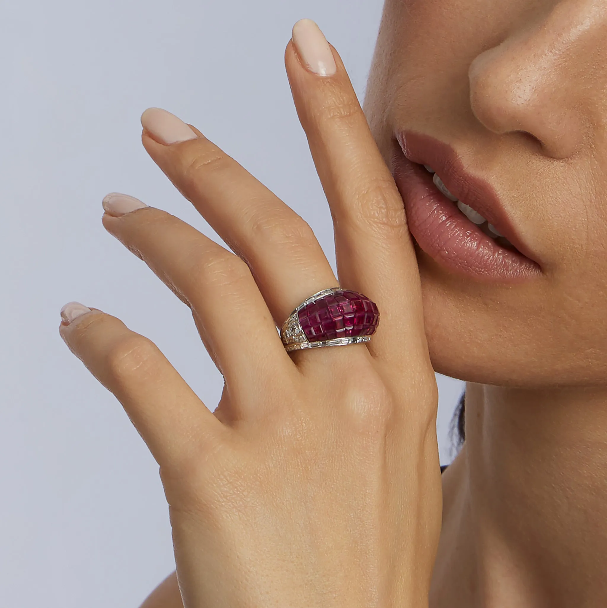 French Invisibly-Set Ruby and Diamond Bomb?? Ring